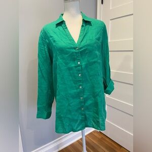 100% linen Sigrid Olsen Green Button-Up Women's Top size M, NWT